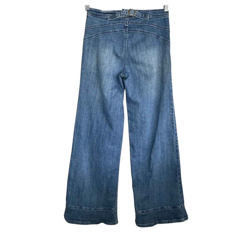 Free People Buckle Back Sailor Wide Leg Jeans 24 Boho Indie Retro Nautical Prepp